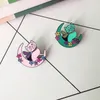 Hot Selling Cute Cartoon Creative Pink Green Beautiful Cat On The Moon Pin Badge Brosch