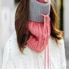 Femmes hiver chaud laine tricot bonnet chapeau écharpe respiration valve masque ensembles 3 en 1 pompon tricot neige ski casquettes LJJK2491