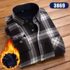 Men's Dress Shirts Autumn Winter High Quality Classic Business Men Plus Velvet Warm Long Sleeve Turndown Collar Thick Print S3174