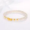 Pure 24K Yellow Gold Pixiu Bracelet Natural Pearl 6mm Beads Bracelet Women
