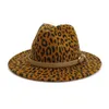 2020 hommes femmes larges rond laine en feutre léopard imprimé fedora chapeaux avec boucle ceinture vintage panama trilby cap chapeau