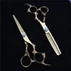 Hair Scissors 55quot 16cm 440C Customized Logo Golden Barber Shop Normal Thinning Shears Professional Styling Tool C90052022685