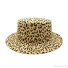 New Unisex Leopard Flat Top Hat Imitazione Lana Donna Fedora Cappelli Eleganti Vintage Trilby Caps Panama Jazz Hat