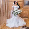Elegante Off the Shoulder Mermaid Wedding Dresses Lace Applique bordado Trem da varredura Custom Made Noiva Plus Size vestido vestido de novia