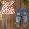 Ragazze del bambino Ananas Vestiti con spalle scoperte Pantaloncini di jeans strappati 2 pezzi Set Abiti per bambini Set Abbigliamento estivo per bambini 6 Disegni BT5892