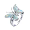 Kluster ringar söta fjäril djur design ring imitation blå eld opal för kvinnor tillbehör smycken bohemian uttalande tjej gåva1