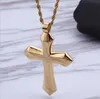 Boys Mens Chain Polished Big Cross Pendant Necklace Stainless Steel Rope Chain Gold Silver Color Tone Cross Necklace 60cm224P