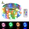 Guirlande lumineuse féerique LED polychrome, 50 ou 100LED, USB, arc-en-ciel, fil argenté multicolore, lumières de noël avec télécommande