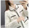 Elegant new women's turn down collar color block wool knitted tweed warm loose plus size coat casacos SMLXL