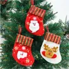 Santa Claus small Christmas Stocking snowflake Elk Xmas socks Cartoon doll Xmas Tree Decorative Pendant kids's candy gift bag T9I00541