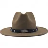 Chapeau Fedora Panama en feutre de laine à large bord pour hommes et femmes, avec boucle de ceinture, casquette Trilby de Jazz, haut de forme formel, rose et noir, 56-58CM, nouvelle collection