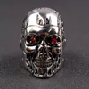 Nouveau haute qualité Steampunk Biker Terminator masque crâne cool Halloween accessoires hommes anneaux rétro rouge cristal bijoux 7629132