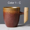 Kreatywny japoński ceramiczny kubek do kawy Rust Glaze z drewnianym uchwytem do mleka piwo woda kubek domowy biuro napoje 300 ml199x