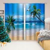 Aangepaste blauwe strand gordijnen 3D-venster gordijn luxe woonkamer decoreren cortina natuur landschap gordijn