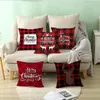 2020 Christmas Pillow Covers Red Plaid Elk Throw Pillow Case Square Sofa Pillowcase Plaid Printing Couch Cushion Cover Christmas Decor