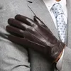 Gants thermiques en cuir véritable pour hommes, qualité supérieure, pour écran tactile, en peau de mouton, à la mode, poignet mince, pour la conduite, EM011