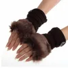 Mode Vinter Kvinnor Handskar Plysch Faux Fur Stickning Ull Håll Varm Kort Mitten Fingerless Lady Girl Half Finger