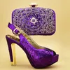 Latest Design African Women Wedding Shoes and Bag Set Decorated with Rhinestone Matching Italian Shoe and Bag Set Sexy Heels