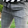 Mens Plaid Printed Pants Fashion Occident Trend Drawstring Pencil Pant Designer Autumn Casual Male Trousers