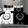 Blackwhite il suo lato la sua biancheria da letto laterale set letto matrimoniale letto matrimoniale 3pcs lenzuola biancheria coppia coppia copripiumino