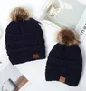 Kids Adults Pom Poms Beanies Knitted Hat Thick Warm Winter Hat Soft Stretch Cable Knit Wool Hats Skullies Beanie Girl Ski Caps GGA3727