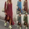 Moda- Estrela New Womens Casual Uma peça Suit V-Neck Long Sleeve Street Style vestidos soltos Shirt Saia presente Tamanho S-3XL