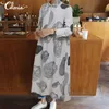 캐주얼 드레스 가을 여성 솔리드 셔츠 Celmia 2021 느슨한 스탠드 칼라 옷깃 불규칙 헴 드레스 플러스 사이즈 Vestidos Robe Mujer