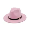 男性女性ウールパナマフェルトハットワイドブリムジャズFedora HatsブラックMレザーバンド装飾フォーマルハットTrilby