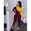 Plus size 2X Women fall winte knitted outfits long sleeve sweatshirt+pants contrast two piece set strethy tracksuits casual sportswear 3774