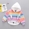 Meisjes ontwerper mode hoodies merk hot koop kinderen konijnen oren sweatshirts kinderen luxe streep splicing hoodies kleding ly089