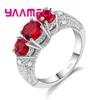 Bague en argent sterling 925 avec pierre de cristal ronde, blanc, rouge, bleu foncé, vert, violet, cadeau de la Saint-Valentin pour mariage Sample271R