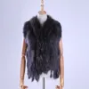 Brand New Women's Lady Genuine Real Knitted Rabbit Fur Vests tassels Raccoon Fur Trimming Collar Waistcoat Fur Sleeveless Gilet T200908