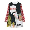 Autumn And Winter New Christmas Check Snowman Digital Printing Long Sleeve Round Neck Girl's Dress Lovely Dress