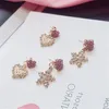 Korean Version Of Lovely Pearl Diamond Peach Earrings Female Personality Love Five Pointed Star Earrings Wholesale Jewelry