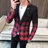 Fancy Plaid Gradient Blazer Män Gul Röd Bröllopsklänning 2020 Blazer Slim Fit Single Button Fashion Suit Jacket Men1