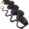 Naturfärg Kroppsvåg Ponytail Remy Human Hair Extensions Wrap Around av Hook Loop 12-30Inch 100g