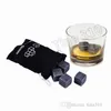 9 pièces/ensemble pierres naturelles de haute qualité pierres à whisky refroidisseur roche stéatite glaçon avec pochette de rangement en velours T500164