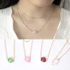 Collana Gioielli Pendenti rotondi con pietre preziose dorate Collana girocollo a doppio strato Collana con cristalli curativi rosa bianco verde per donne e ragazze