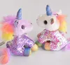 брелок Unicorn брелок Sequined единорог плюшевые куклы рюкзак сумка ключа автомобиля лошадь Подвесной Cute Key Holder Animal Party Favor GGA3722-3