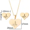 Fashion Stainless Steel Love Heart Necklace Women Gold Heartbeat Stud Earrings Jewelry Sets for Girls Wedding Jewelry