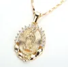 Holy Virgin Mary Pendant Necklace Religion Dainty Golden Christian Cubic Zircon Necklace Women Collier Femme Christian Jewelry283P