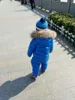 Russie hiver enfants filles garçons combinaison de neige combinaison bébé blanc canard vers le bas vestes ensemble enfants réel fourrure de raton laveur à capuche barboteuses Y81516388