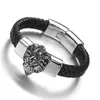 Charm Bracelets Punk Style Genuine Leather Bracelet Men Fine Jewelry Stainless Steel Lion Eagle Bangles Male Femme1241F