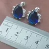 Boucles d'oreilles collier bijoux de mariage pour femmes bleu zircone goutte d'eau ensembles anneaux Bracelet boîte-cadeau gratuite YZ02551