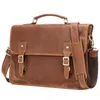 Men's Crazy Horse Leather Portcase Fit 15 "Laptop Fashion äkta handväska Business Shoulder Bag Brown Work Tote1