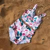 2020 비키니 세트 브라질 여성 수영복 패드 푸시 업 Hight 허리 붕대 수영복 꽃 인쇄 여름 해변 착용 수영복