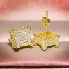 Hip Hop Stud Earrings For Men Women Copper Gold Color Square Cubic Zircon Earrings Women Men Fashion Luxury Golden Bling14257700