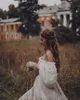 Новые сексуальные богемные пляжные свадебные платья Boho A Line с открытыми плечами и короткими рукавами, тюль, бальное платье в стиле кантри, вечерние свадебные платья на молнии