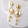 EN grand métal couleur or grandes perles boucles d'oreilles boule pour les femmes longue pendaison boucles d'oreilles goutte mode fête bijoux 12662