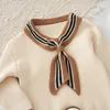 Kids Designer Outfits Girls Bowknot Sweater +Pleated Skirt 2pcs Suits 2020 New Fashion Children Princess Autumn Clothing Sets S620